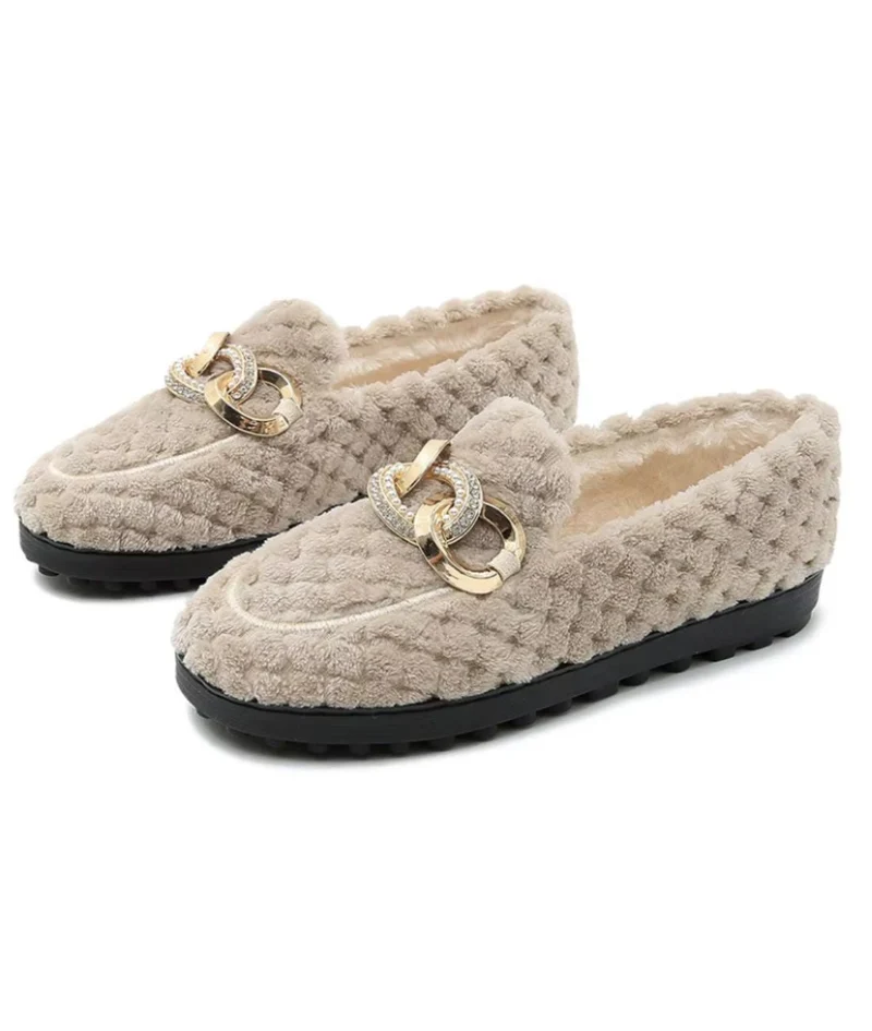 Mocassins En Fausse Laine Avec Une Chaine Pour Femmes