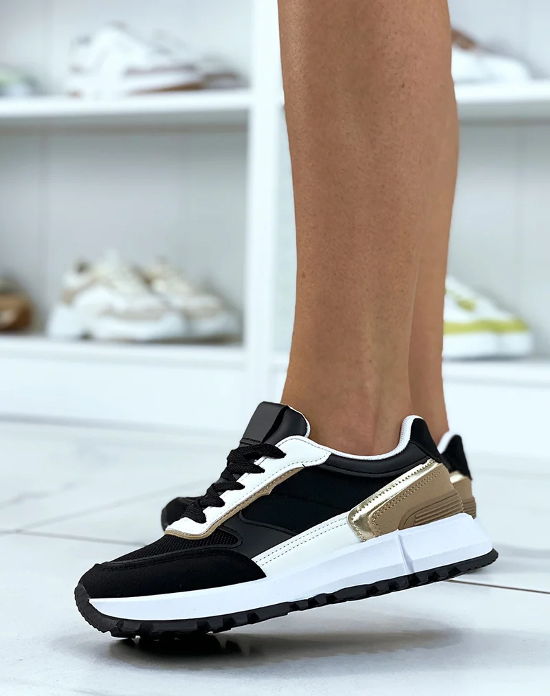 Baskets noires et blanches bi-matières
