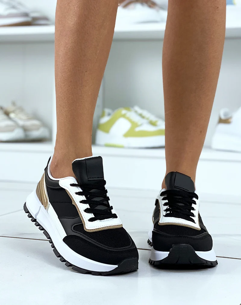 Baskets noires et blanches bi-matières