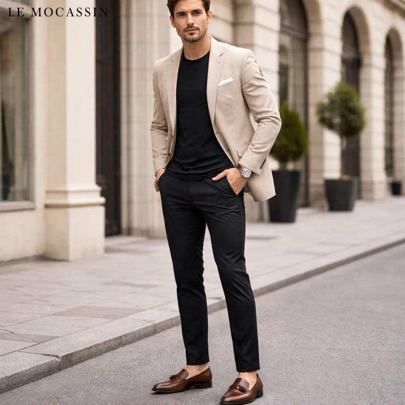 Mocassins Habillés À Glands En Cuir Véritable Pour Homme