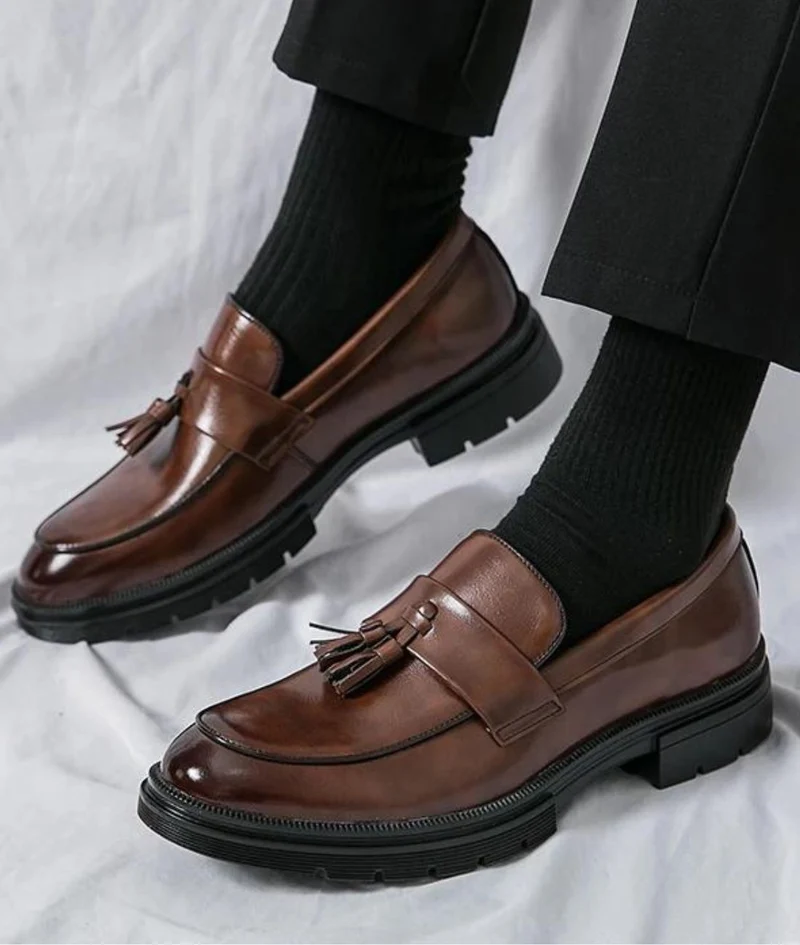 Mocassins Habillés À Glands En Cuir Véritable Pour Homme