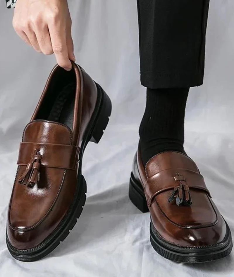 Mocassins Habillés À Glands En Cuir Véritable Pour Homme
