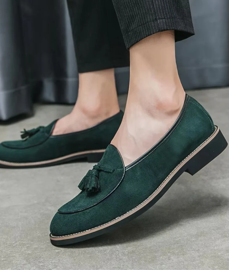Mocassins En Daim Verts À Glands Pour Hommes