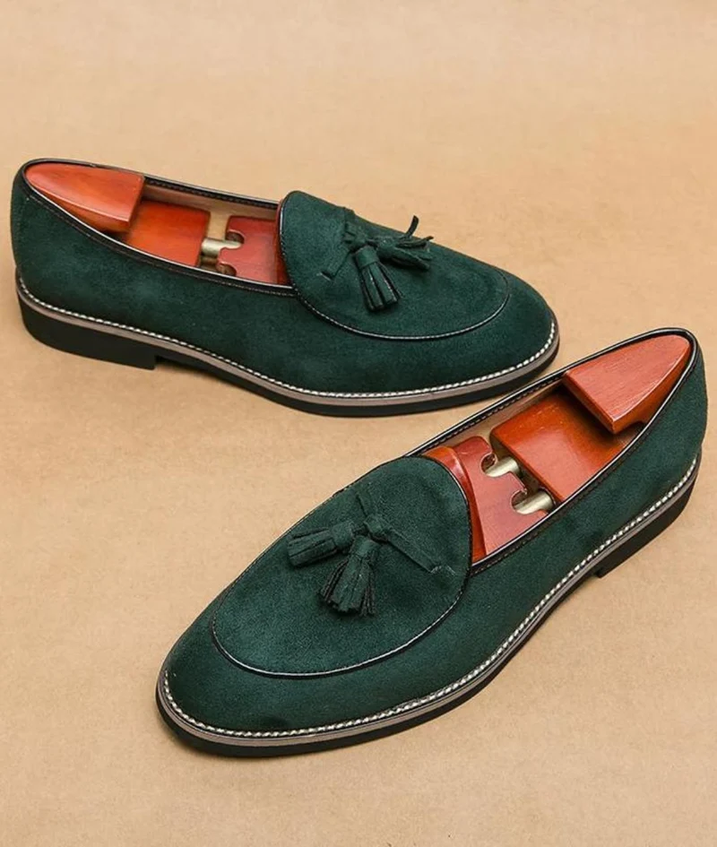 Mocassins En Daim Verts À Glands Pour Hommes