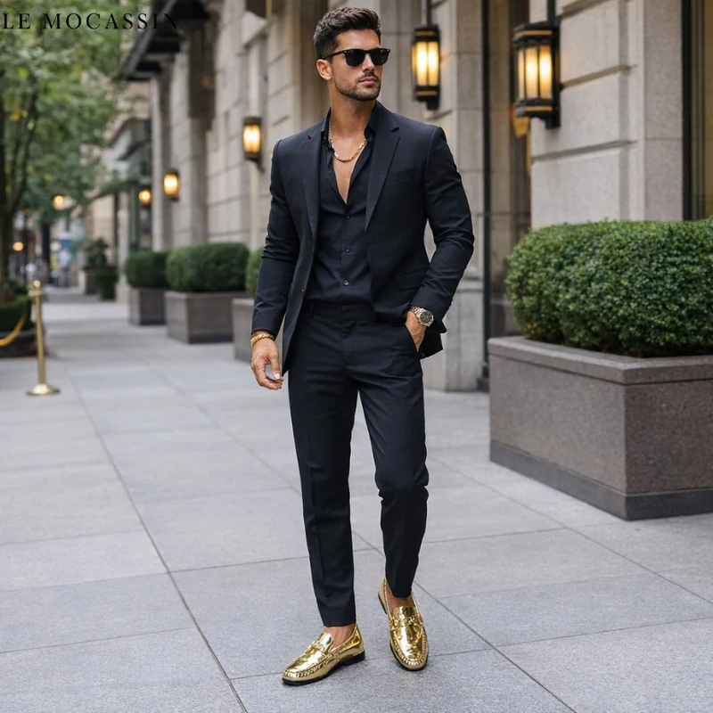 Mocassins Dorés Brillants Pour Homme
