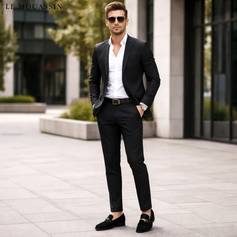 Mocassins En Daim Avec Une Chaîne Décorative Pour Hommes