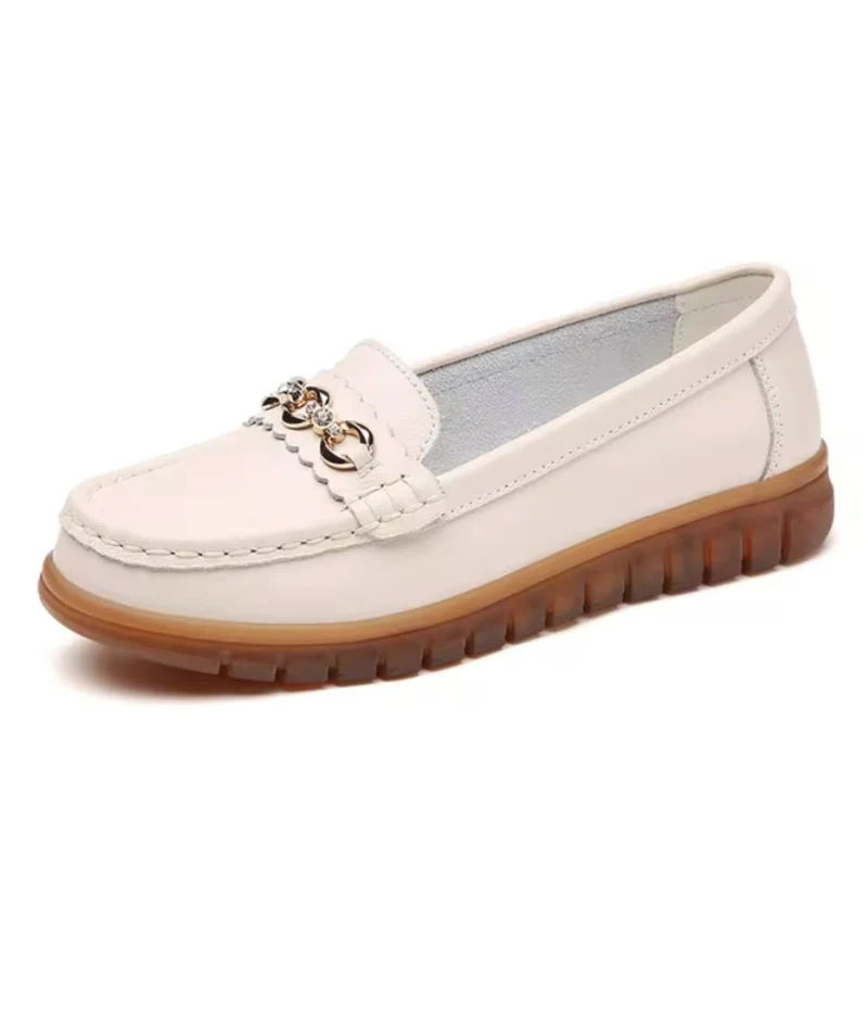 Mocassins En Cuir Rehaussés De Détails Dorés Pour Femmes