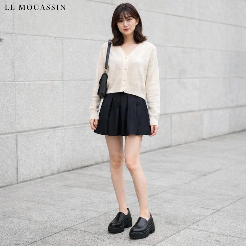 Mocassins En Cuir Véritable À Semelles Compensées Pour Femme