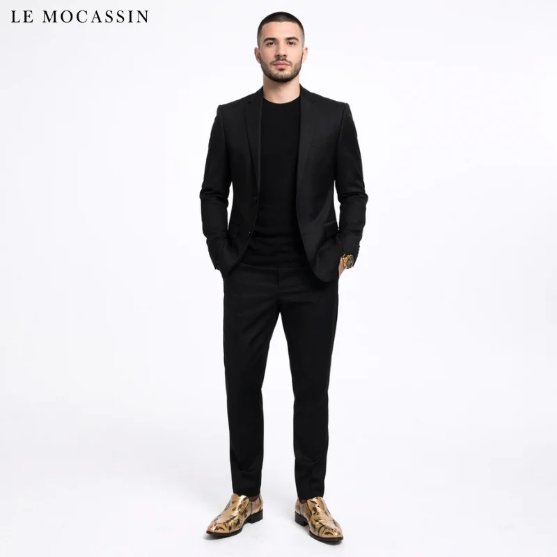 Mocassins Dorés Élégants Avec Design Serpent Hommes