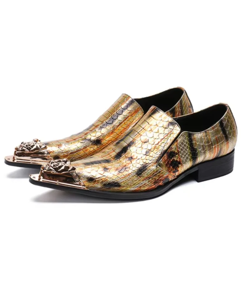 Mocassins Dorés Élégants Avec Design Serpent Hommes