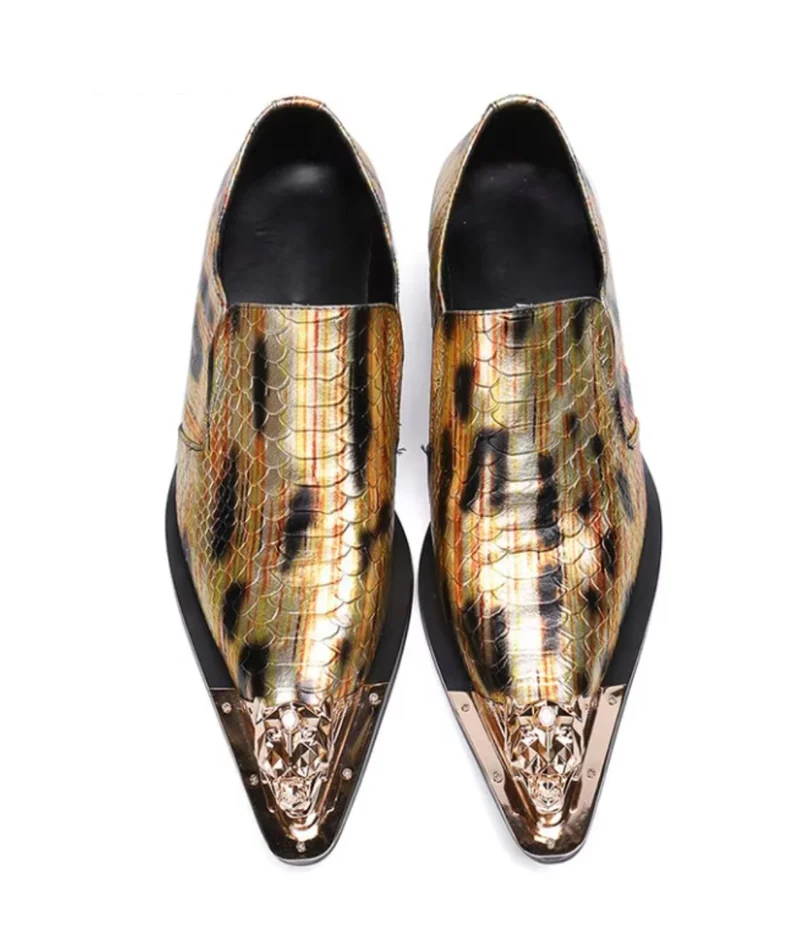 Mocassins Dorés Élégants Avec Design Serpent Hommes