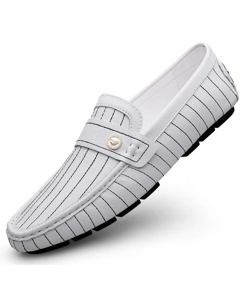 Mocassins Décontractés En Effet Cuir Blanc Pour Hommes