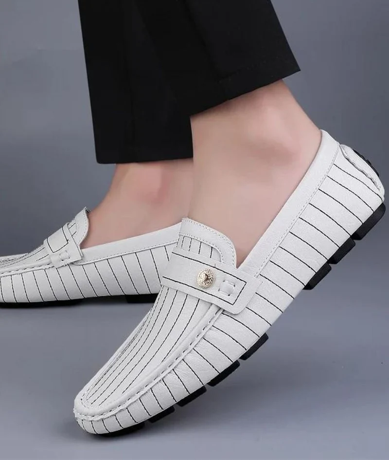 Mocassins Décontractés En Effet Cuir Blanc Pour Hommes