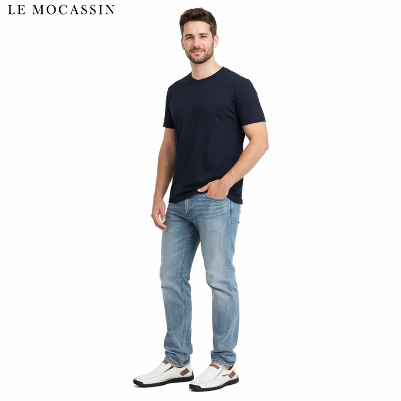 Mocassins Effet Cuir Blanc Pour Hommes