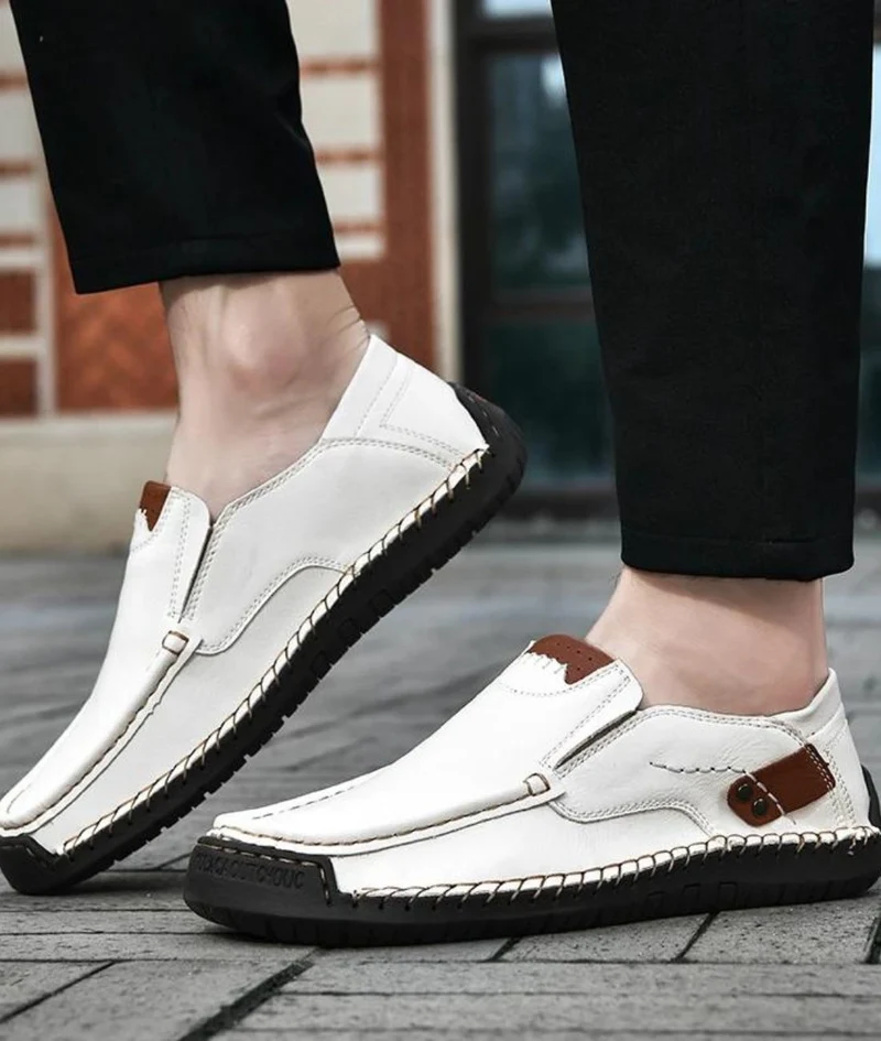 Mocassins Effet Cuir Blanc Pour Hommes