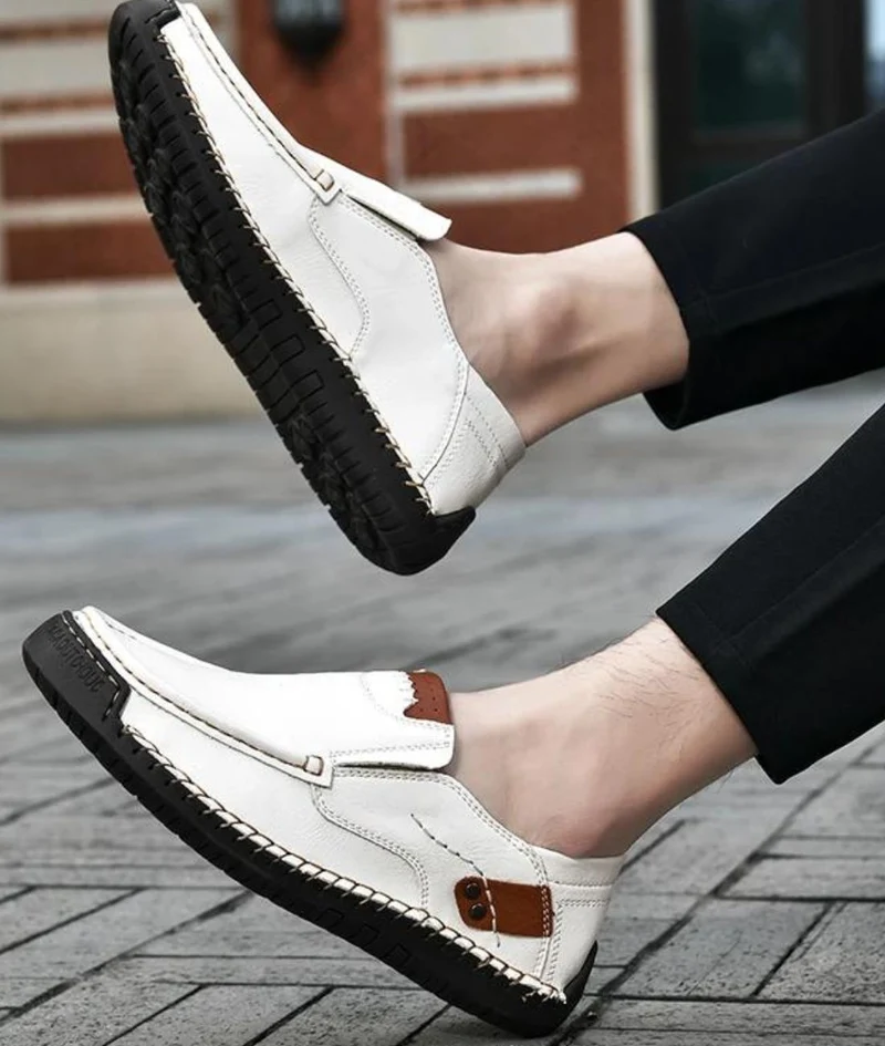 Mocassins Effet Cuir Blanc Pour Hommes
