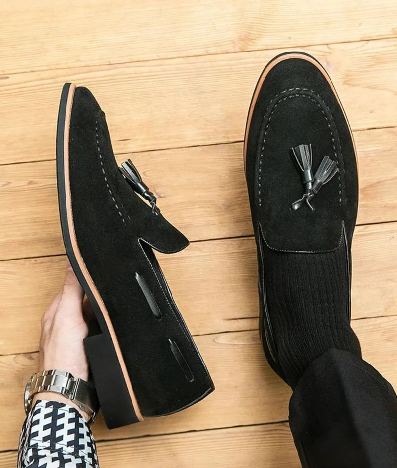 Mocassins Décontractés En Daim véritable À Glands Pour Homme