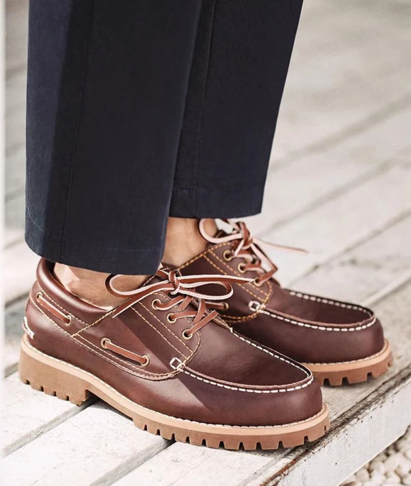 Mocassins Décontractés À Plateforme En Cuir Véritable Pour Homme