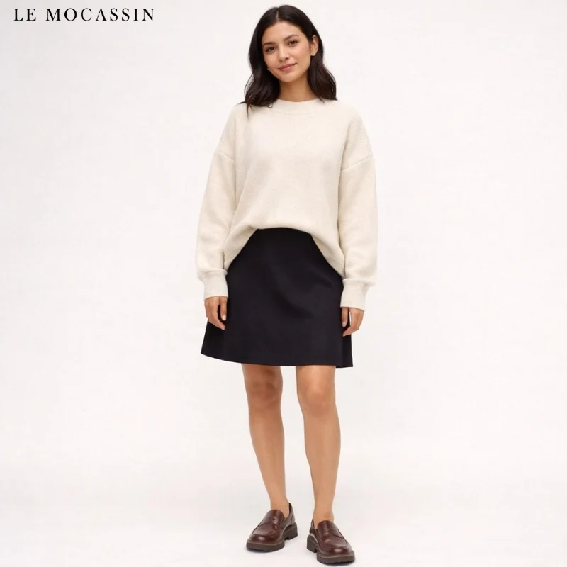 Mocassins En Cuir À Talon Et Semelle Épaisse Pour Femme