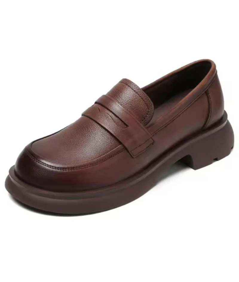 Mocassins En Cuir À Talon Et Semelle Épaisse Pour Femme