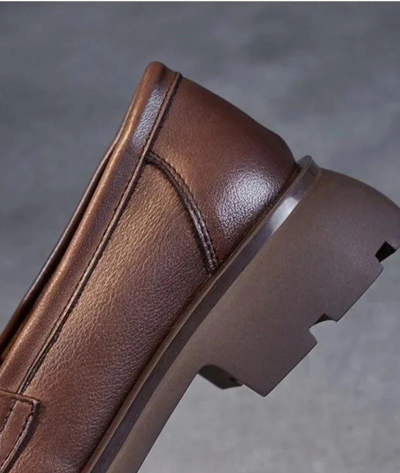 Mocassins En Cuir À Talon Et Semelle Épaisse Pour Femme