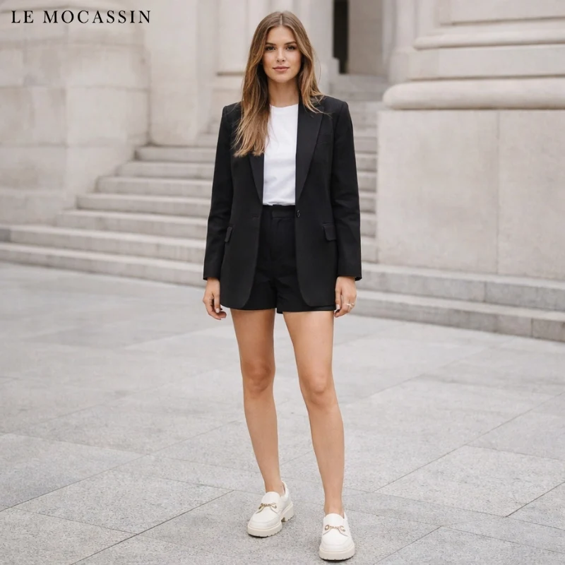 Mocassins En Cuir À Semelle Épaisse Pour Femmes