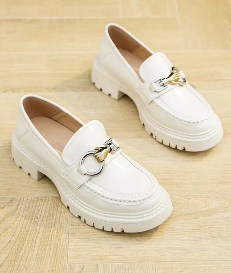 Mocassins En Cuir À Semelle Épaisse Pour Femmes