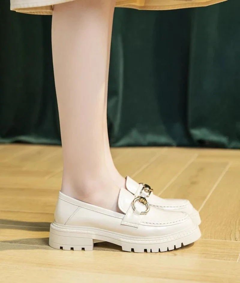 Mocassins En Cuir À Semelle Épaisse Pour Femmes