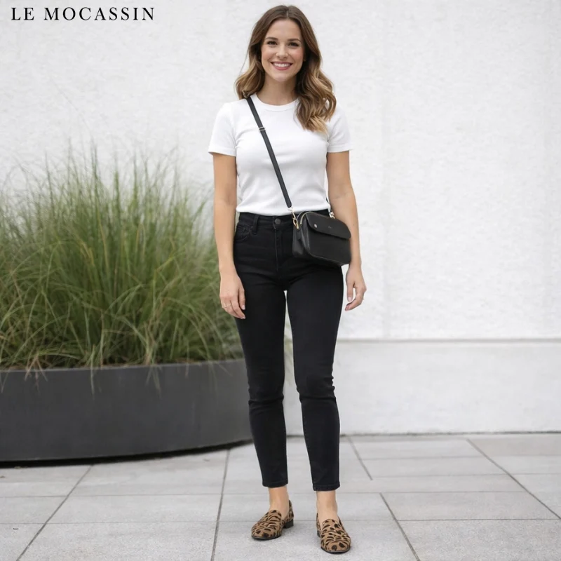 Mocassins Élégants À Talons Carrés En Cuir Synthétique Pour Femme