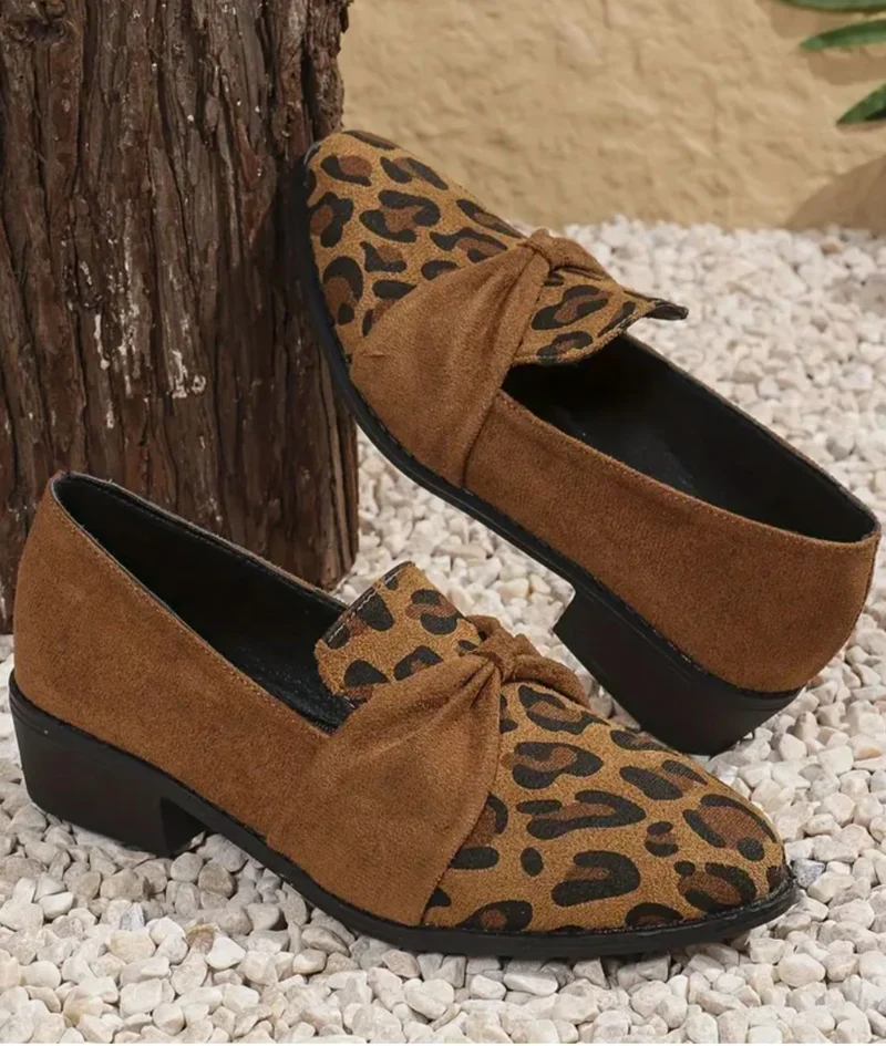 Mocassins Élégants À Talons Carrés En Cuir Synthétique Pour Femme