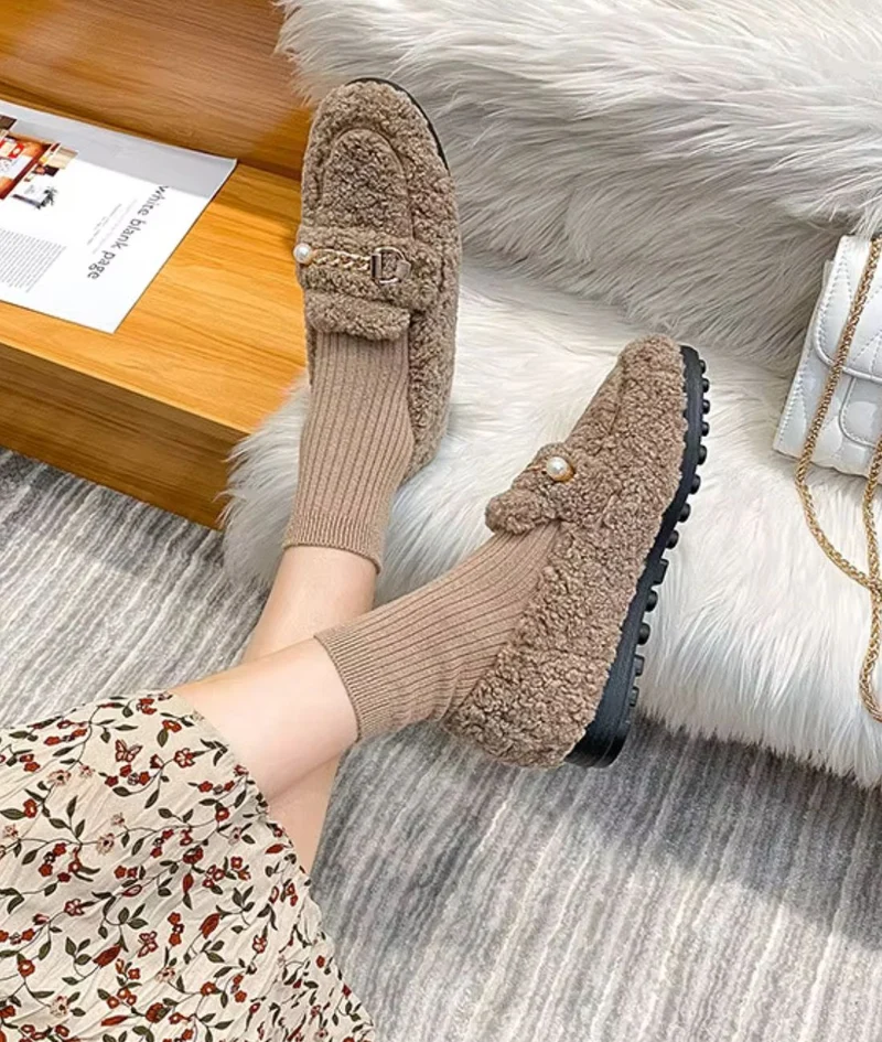 Mocassins d'Hiver Pour Femme Avec Laine et Chaine