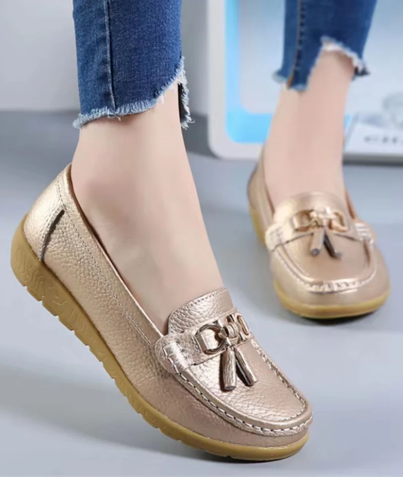 Mocassins Compensés En Cuir Brillant Pour Femmes