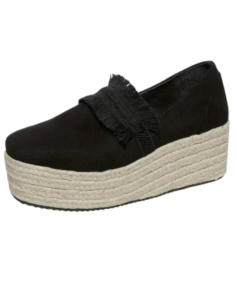 Mocassins Compensés Avec Franges En Suédine Pour Femme