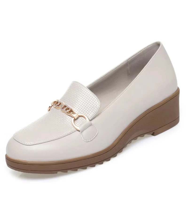 Mocassins Compensés En Cuir Synthétique Pour Femmes