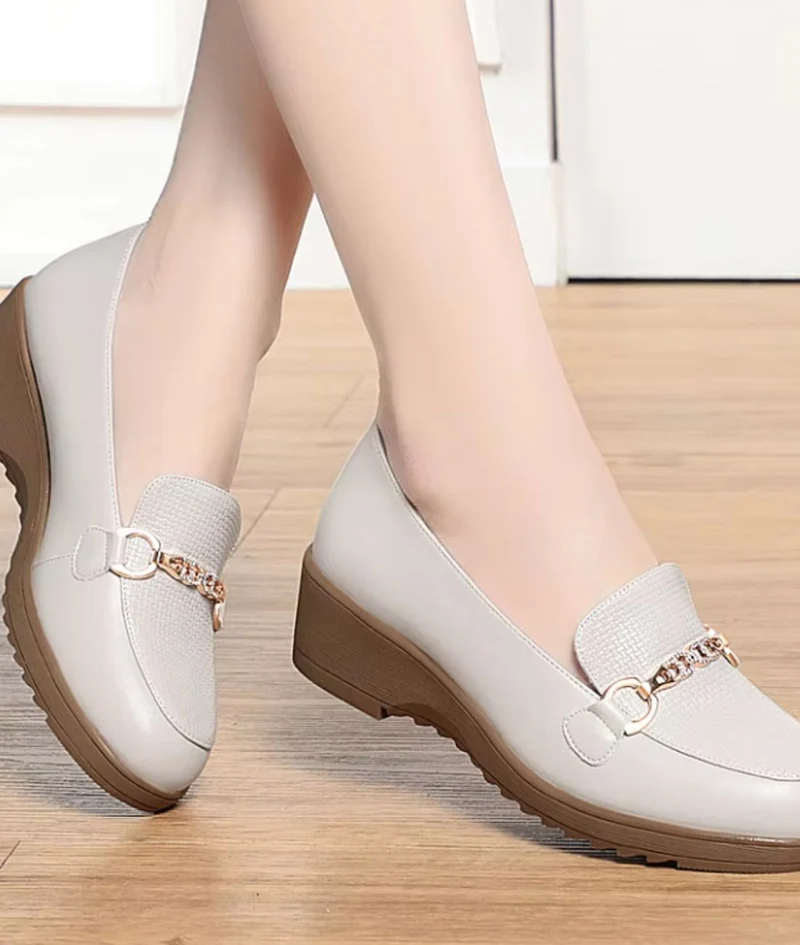 Mocassins Compensés En Cuir Synthétique Pour Femmes