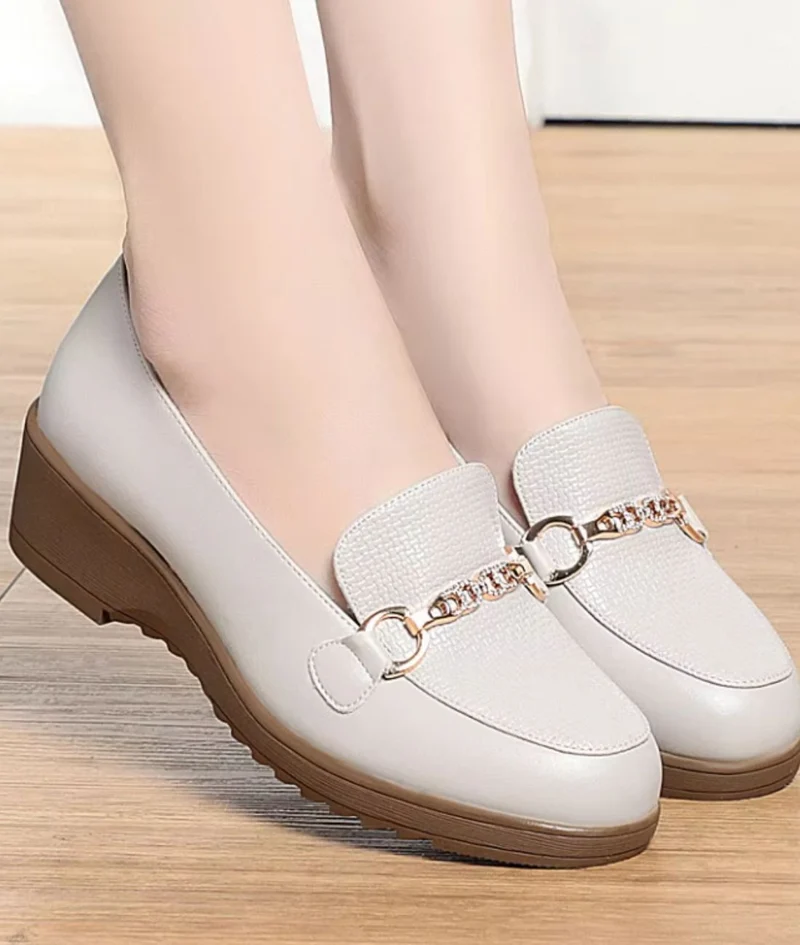 Mocassins Compensés En Cuir Synthétique Pour Femmes