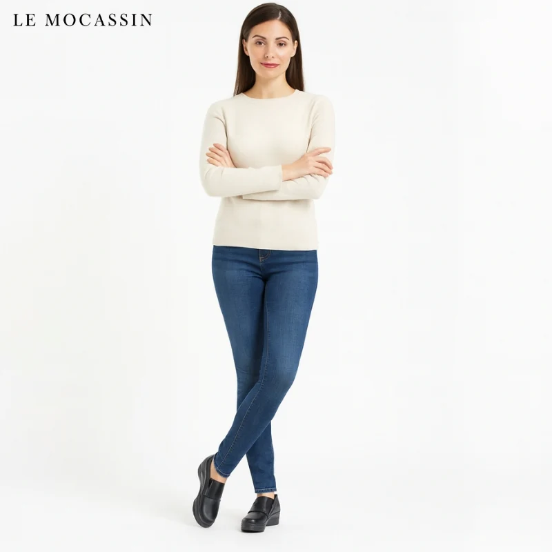 Mocassins Compensés Confortables Cuir Noir Pour Femmes