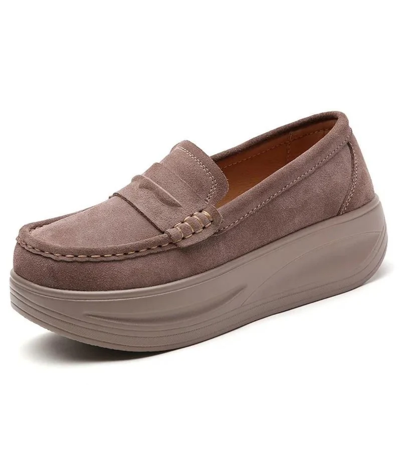 Mocassins Classique En Daim Véritable À Semelle Épaisse