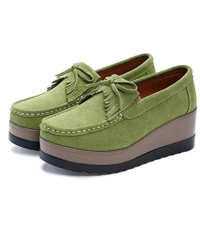 Mocassins Compensés À Franges En Daim