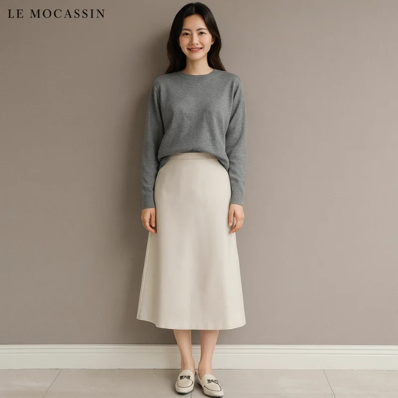 Mocassins Bicolores À Talon Carré En Cuir Véritable Pour Femme