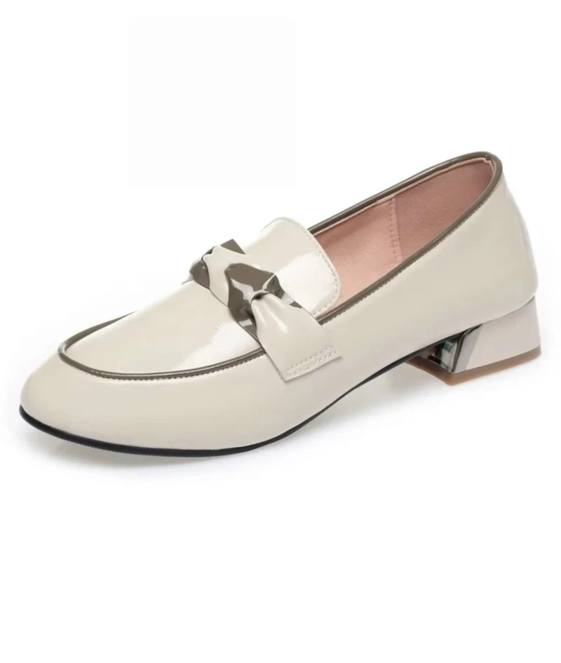 Mocassins Bicolores À Talon Carré En Cuir Véritable Pour Femme