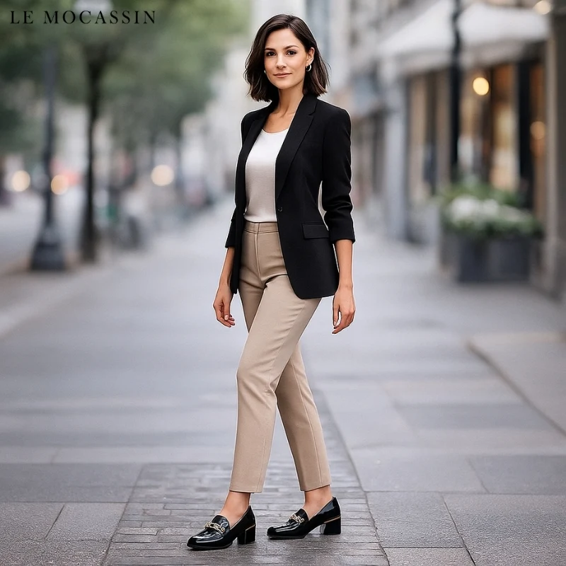 Mocassins Carrés En Cuir Véritable Pour Femmes