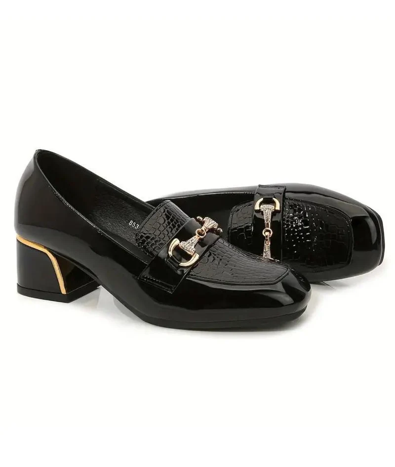 Mocassins Carrés En Cuir Véritable Pour Femmes