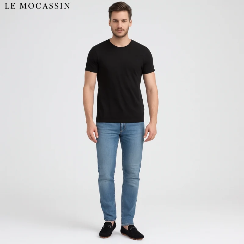 Mocassins D’été En Daim Noir Pour Hommes