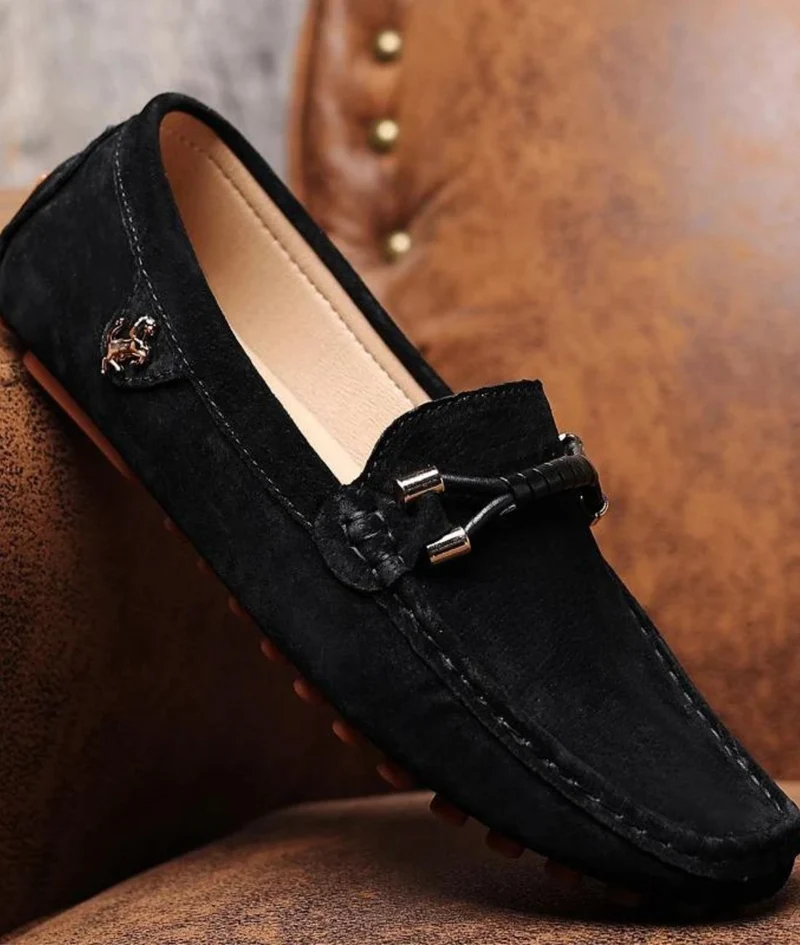 Mocassins D’été En Daim Noir Pour Hommes