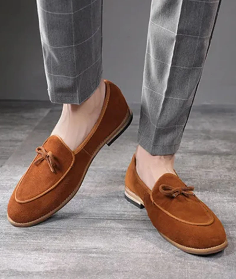 Mocassins Colorés Unis En Daim Pour Hommes
