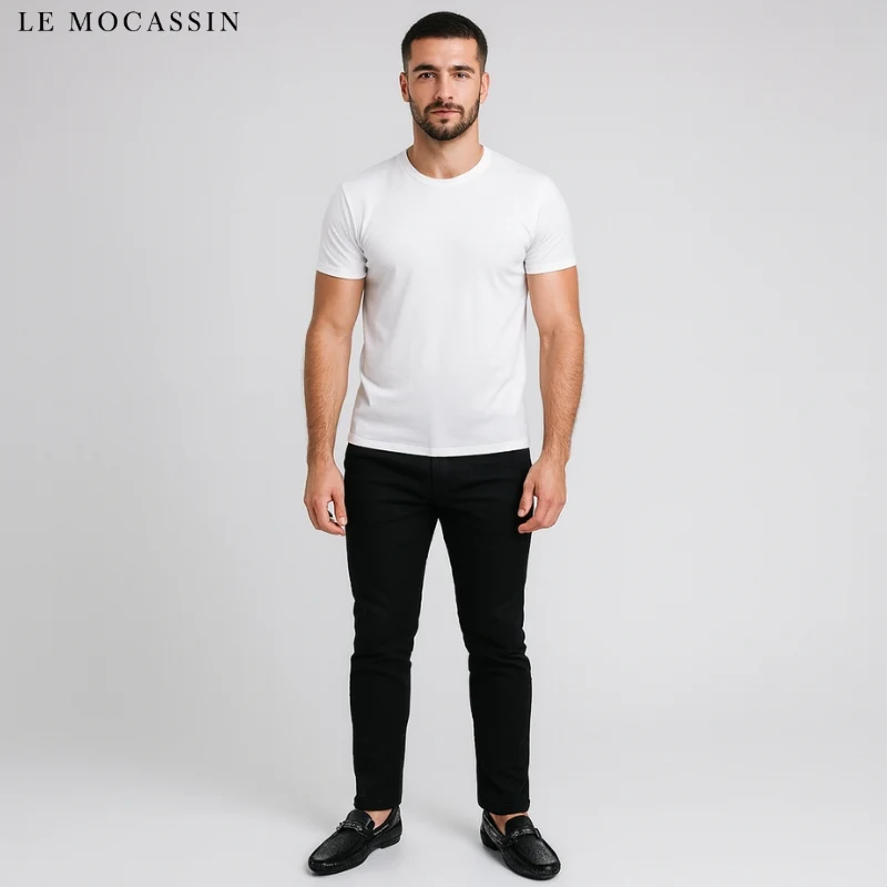 Mocassins Brillants En Cuir Véritable Pour Homme