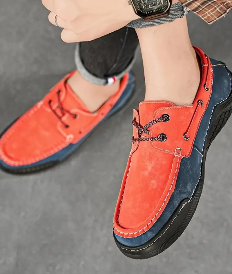 Mocassins Bateau Tricolores À Lacets Avec Aspect Cuir Pour Homme