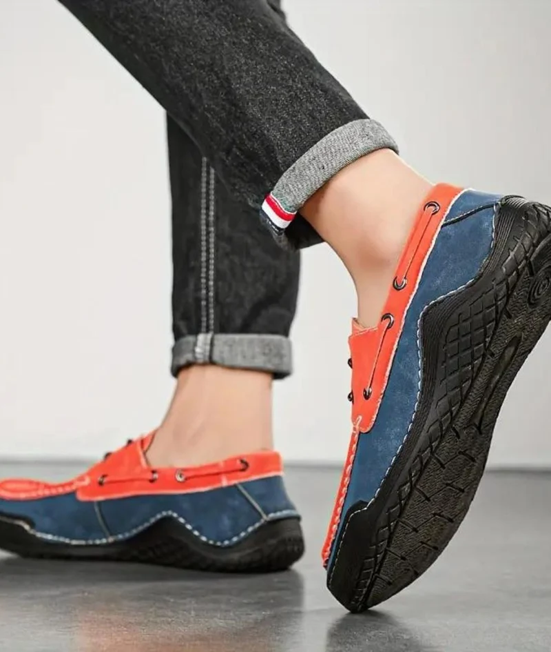 Mocassins Bateau Tricolores À Lacets Avec Aspect Cuir Pour Homme