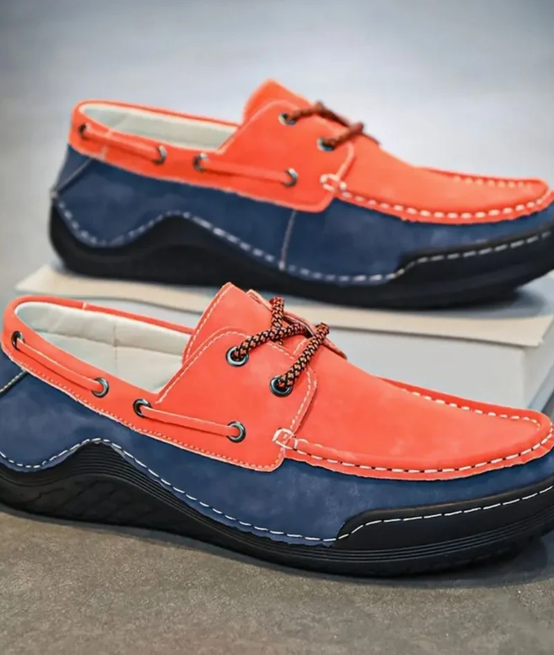 Mocassins Bateau Tricolores À Lacets Avec Aspect Cuir Pour Homme